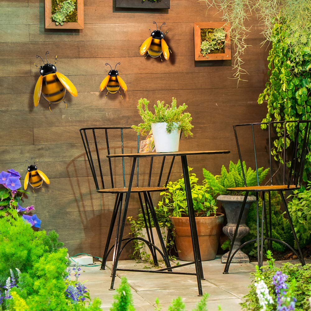 Metal Wall Art Bee Sculpture Garden Wall Art Decor Set of 3 Bee Outdoor and Indoor Decorative Art Wall Sculptures — Vindar
