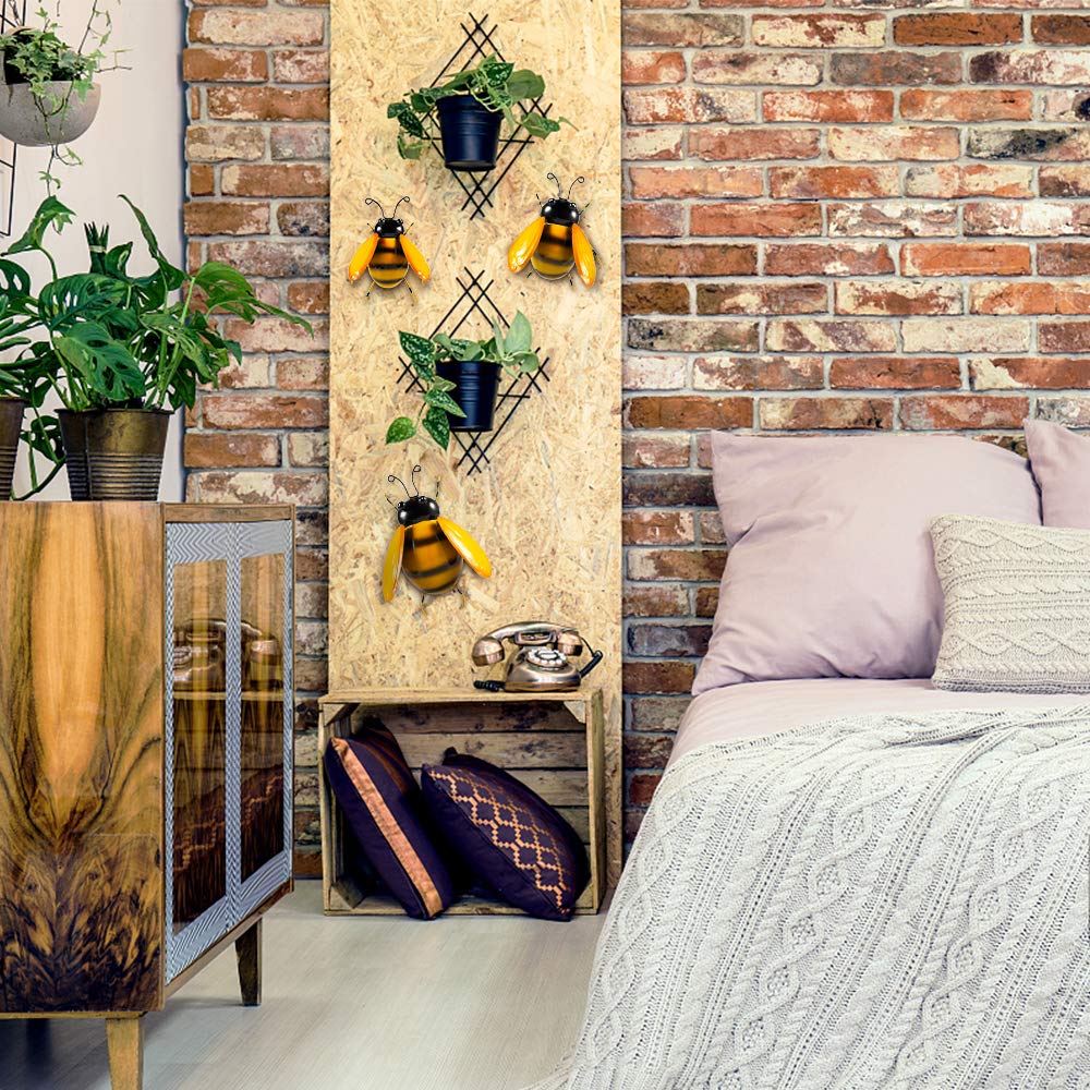 Metal Wall Art Bee Sculpture Garden Wall Art Decor Set of 3 Bee Outdoor and Indoor Decorative Art Wall Sculptures — view 3