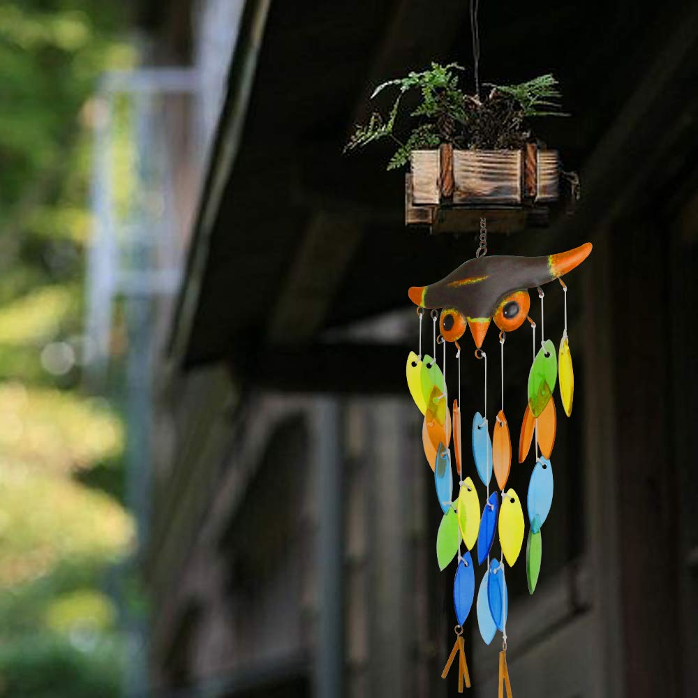 Wind Chime, Iron Folk Art Owl Model Design Glass Wind Chimes for Wall Hanging Home Art Decor, Beautiful Apartment Room Dorm Decoration, Great Gift Decor for Terrace,Patio,Porch,Garden,Backyard — Vindar