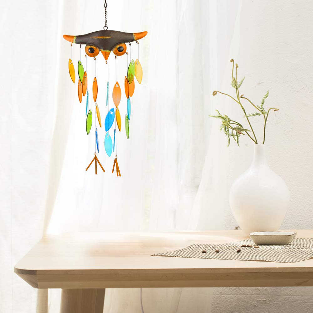 Wind Chime, Iron Folk Art Owl Model Design Glass Wind Chimes for Wall Hanging Home Art Decor, Beautiful Apartment Room Dorm Decoration, Great Gift Decor for Terrace,Patio,Porch,Garden,Backyard — view 2