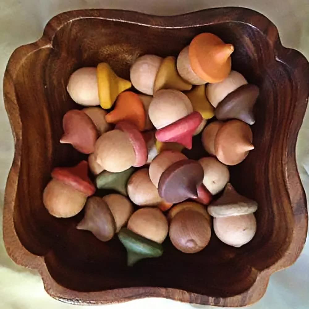 Unfinished Wooden Acorn and Bowl Kit – Set of 20 Acorns and 6 Bowls Handicraft Decor Kit for DIY, Painting, Art Projects, Staining, Decorate — Vindar